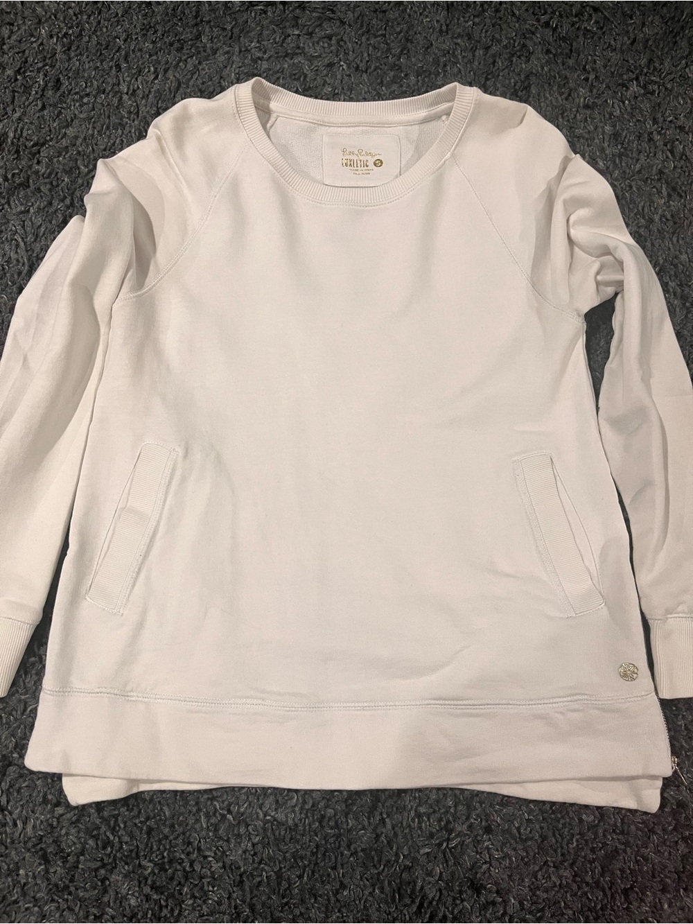 Lilly Pulitzer Luxletic White Pullover Sweatshirt Small White Side Zippers